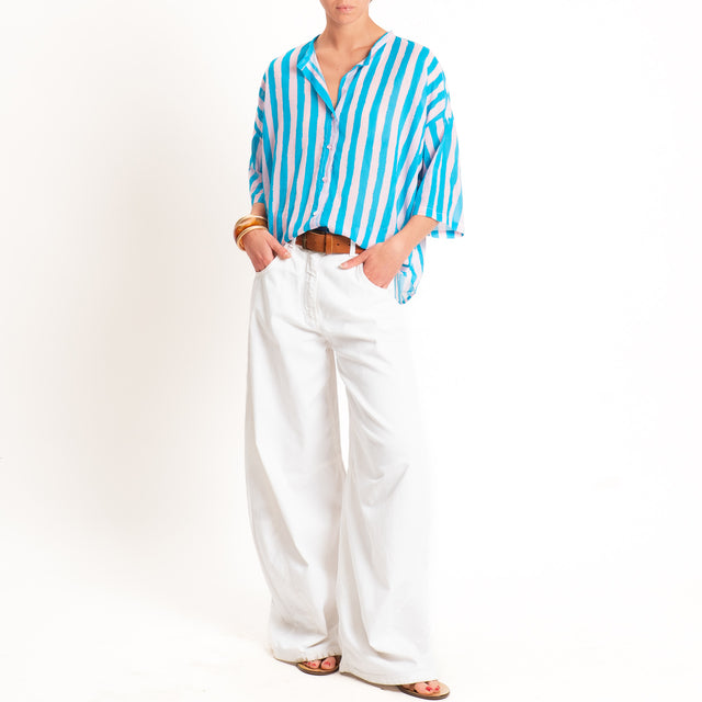 Tensione in-Camicia mussola fantasia righe - turchese/rosa