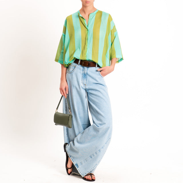 Tensione in-Camicia mussola a righe - acqua/olive
