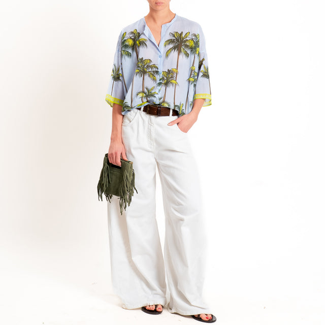 Tensione in-Camicia mussola fantasia palme - celeste/lime