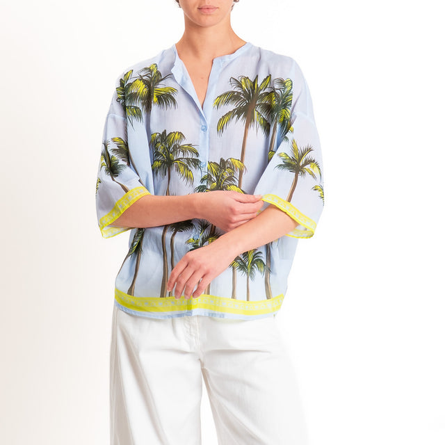 Tensione in-Camicia mussola fantasia palme - celeste/lime