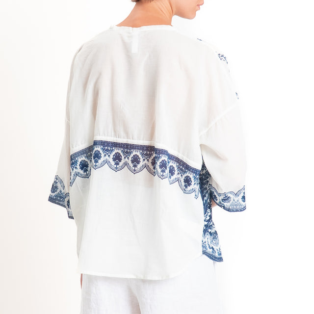 Tensione in-Camicia mussola fantasia jungle - blu/latte