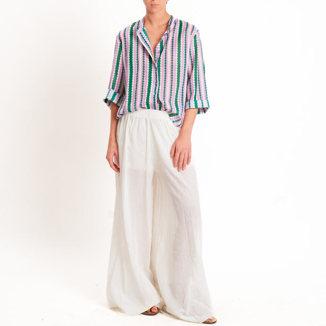 Tensione in-Camicia in mussola fantasia collo coreana - verde/rosa/burro