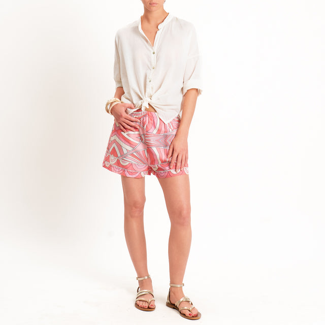 Tensione in-Shorts in mussola fantasia optical - burro/rosa/latte