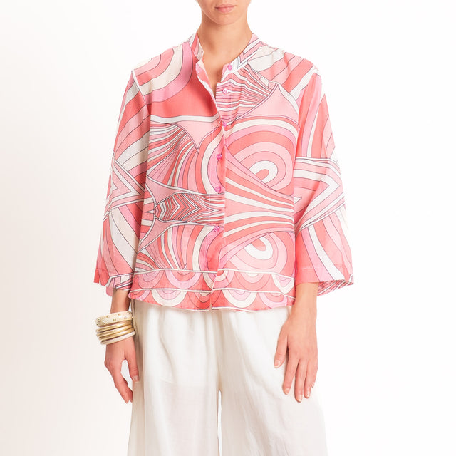Tensione in-Camicia in mussola fantasia optical - rosa/burro/latte