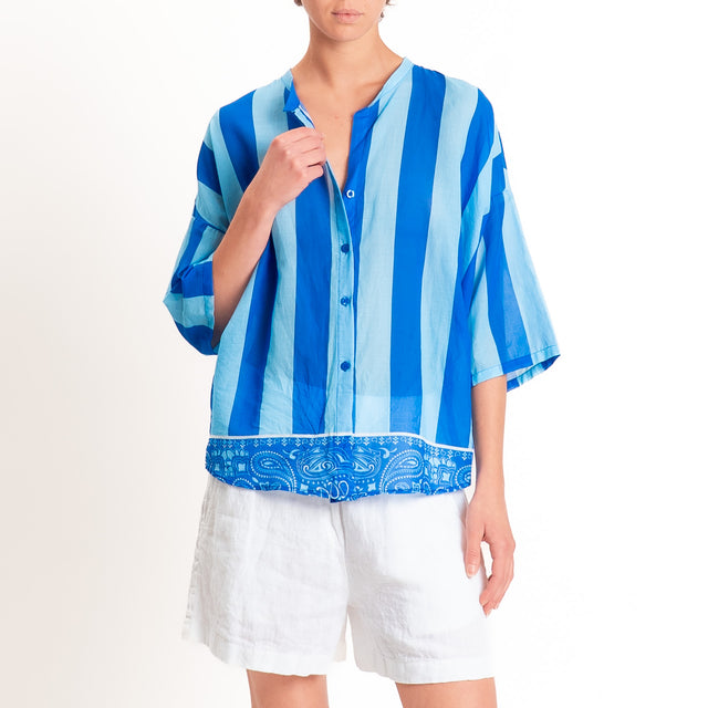 Tensione in-Camicia mussola fantasia bandana righe - bluette/azzurro