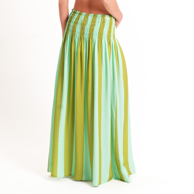 Tensione in- Gonna a righe elastico in vita - acqua/olive