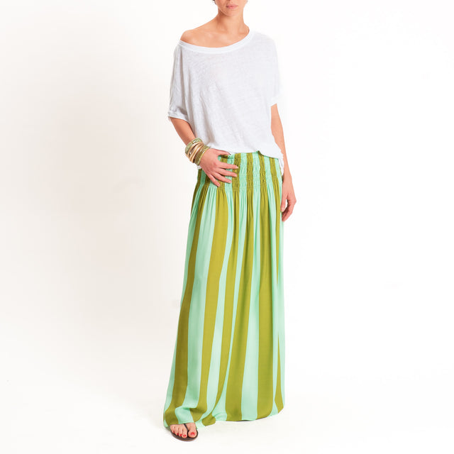 Tensione in- Gonna a righe elastico in vita - acqua/olive