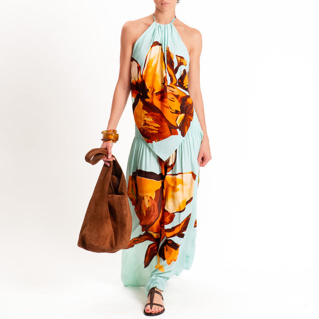 Tensione in-Top fantasia scollo halter - acqua/arancio