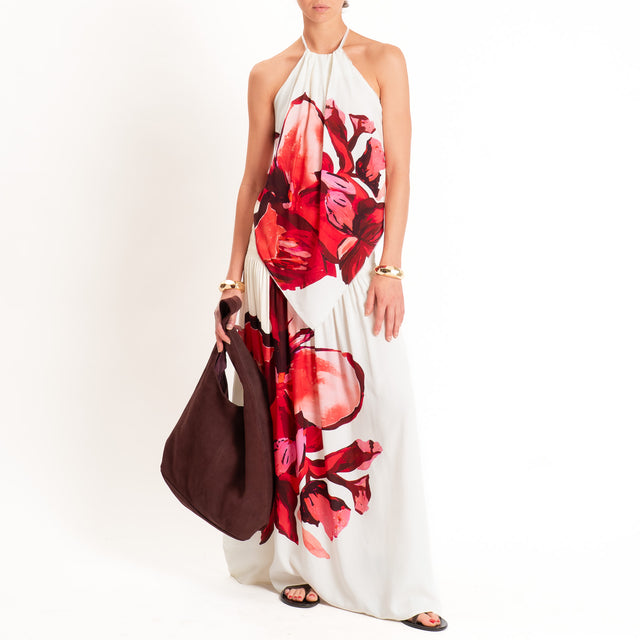 Tensione in-Top fantasia scollo halter - panna/fucsia