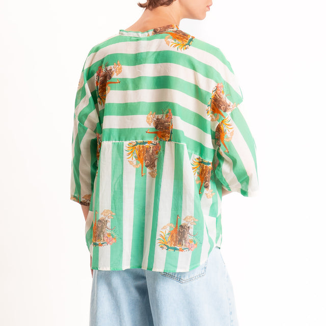 Tensione in-Camicia mussola fantasia a righe - verde/latte