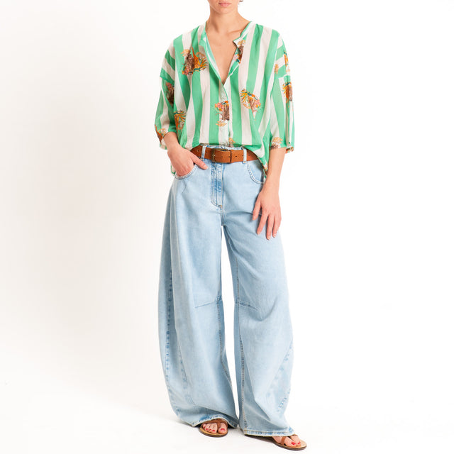 Tensione in-Camicia mussola fantasia a righe - verde/latte