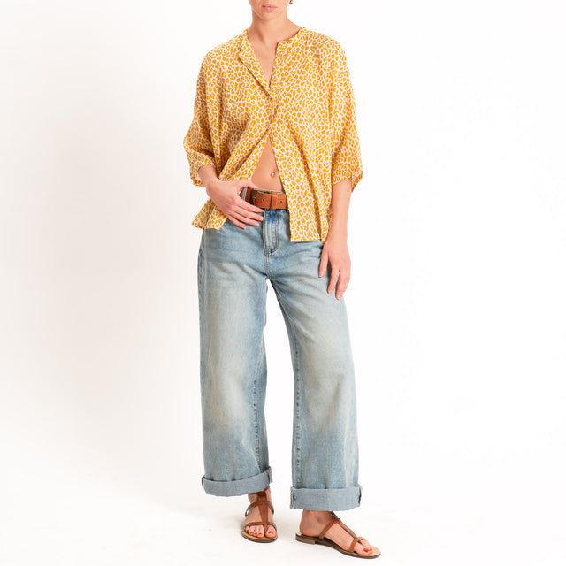 Tensione in-Camicia mussola fantasia - latte/senape