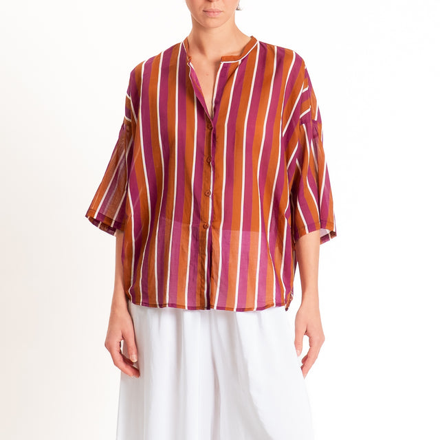 Tensione in-Camicia mussola a righe - malva/tabacco/panna
