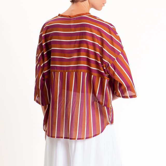 Tensione in-Camicia mussola a righe - malva/tabacco/panna