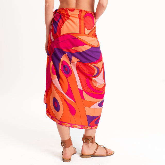 Tensione in-Gonna pareo fantasia optical - corallo/viola/arancio