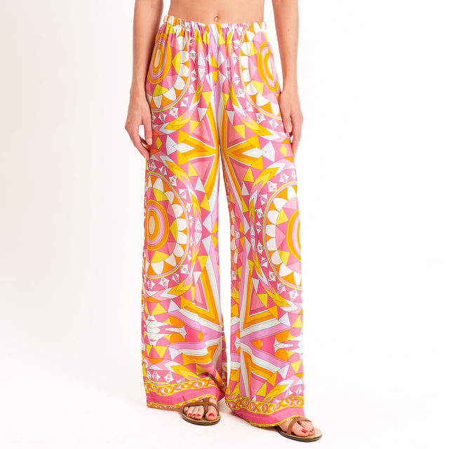 Tensione in-Pantalone fantasia optical - rosa/fucsia/olio