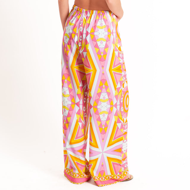 Tensione in-Pantalone fantasia optical - rosa/fucsia/olio