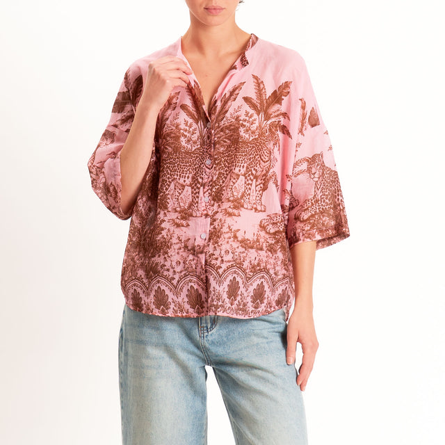 Tensione in-Camicia mussola fantasia jungle - rosa/moro