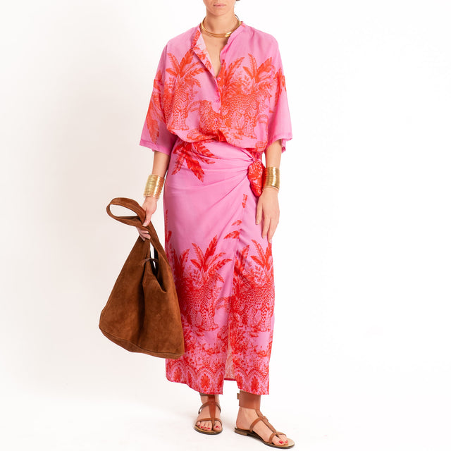 Tensione in-Camicia mussola fantasia jungle - rosa/rosso