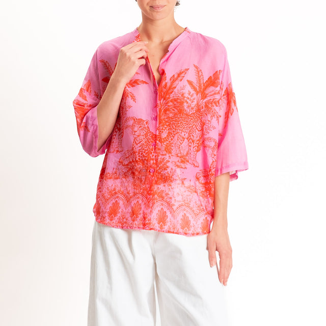 Tensione in-Camicia mussola fantasia jungle - rosa/rosso