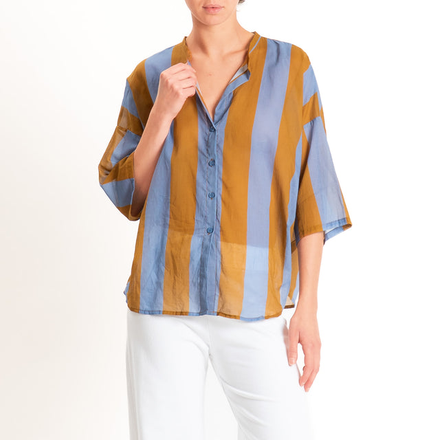 Tensione in-Camicia mussola a righe - celeste/tabacco
