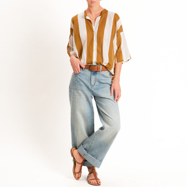 Tensione in-Camicia mussola a righe - panna/tabacco