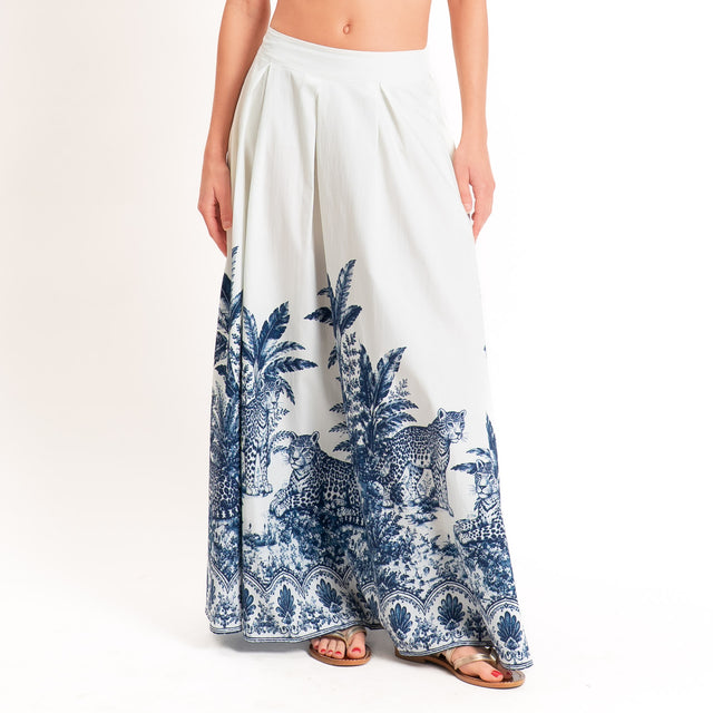Tensione in-Gonna fantasia jungle elastico dietro - Blu/bianco