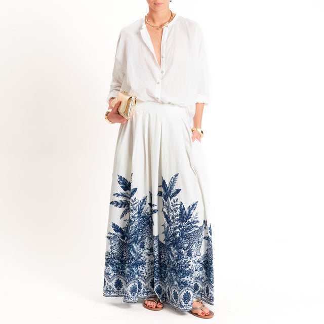 Tensione in-Gonna fantasia jungle elastico dietro - Blu/bianco