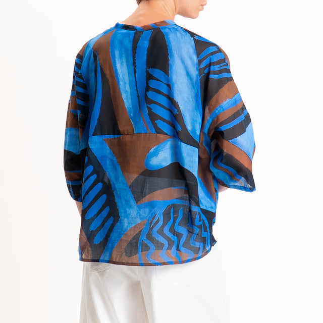 Tensione in-Camicia mussola fantasia optical - royal/moro/nero