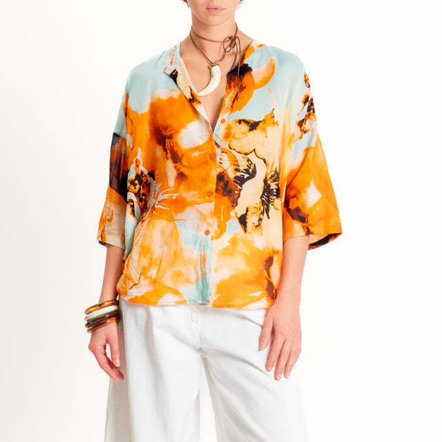 Tensione in-Camicia mussola fantasia - acqua/arancio
