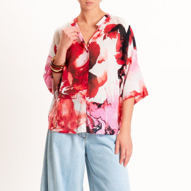 Tensione in-Camicia mussola fantasia - panna/fucsia