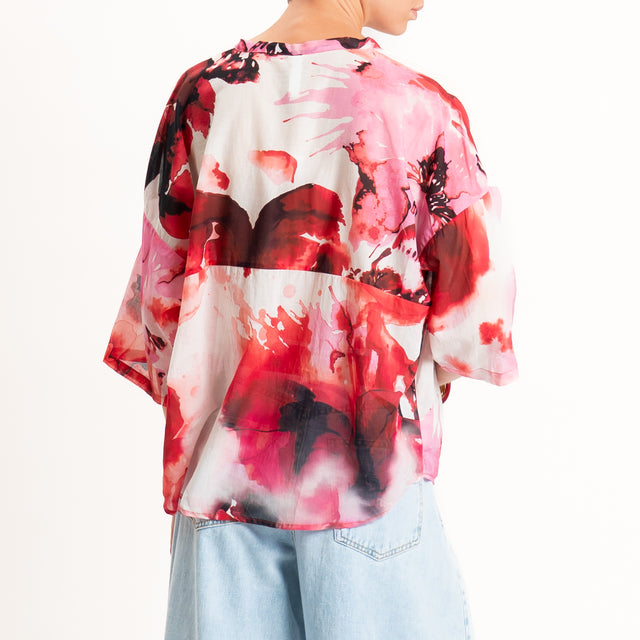 Tensione in-Camicia mussola fantasia - panna/fucsia
