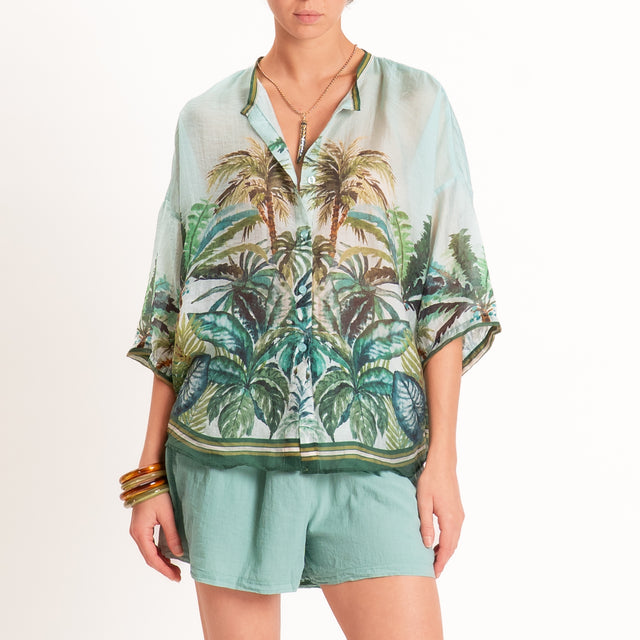Tensione in-Camicia mussola fantasia palme - acqua/verde/olio