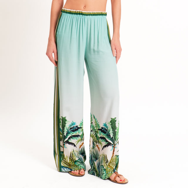 Tensione in-Pantalone fantasia palme con elastico in vita - acqua/verde/olio