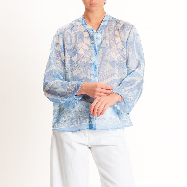 Tensione in-Camicia mussola fantasia optical - celeste/latte