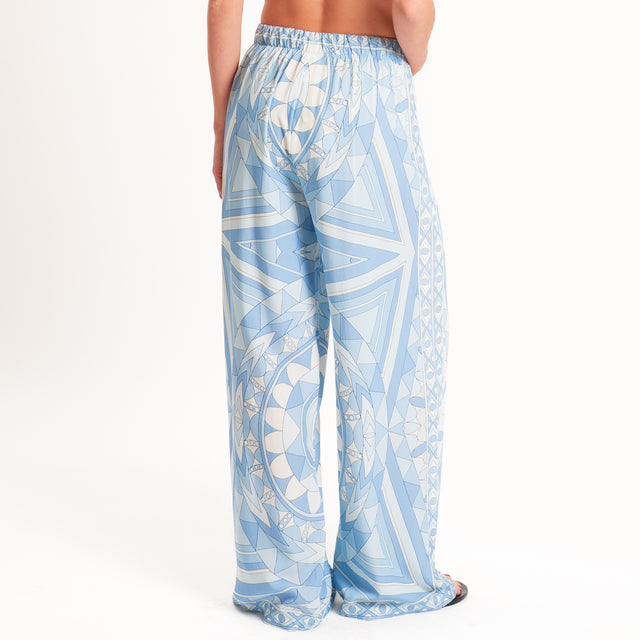 Tensione in-Pantalone fantasia optical - celeste/latte