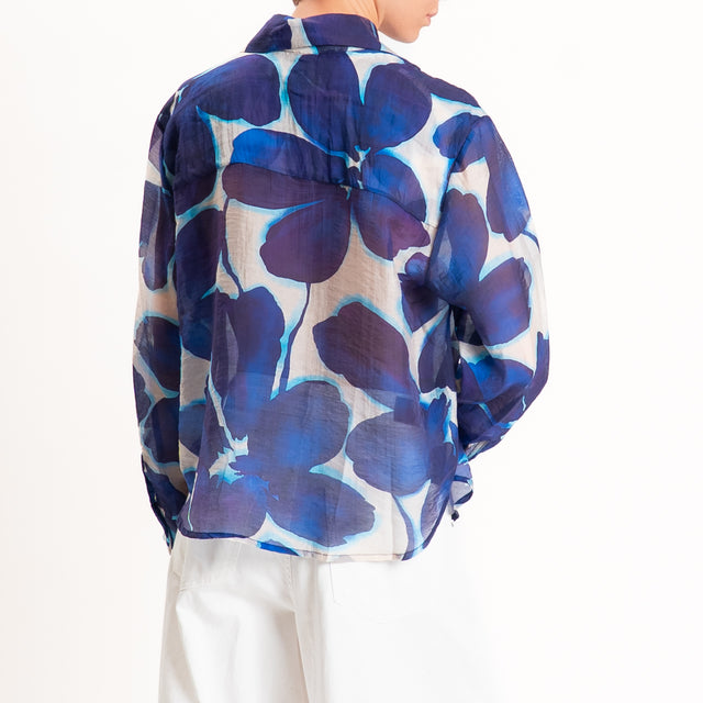 Tensione in-Camicia mussola fantasia fiori - inchiostro/burro/turchese