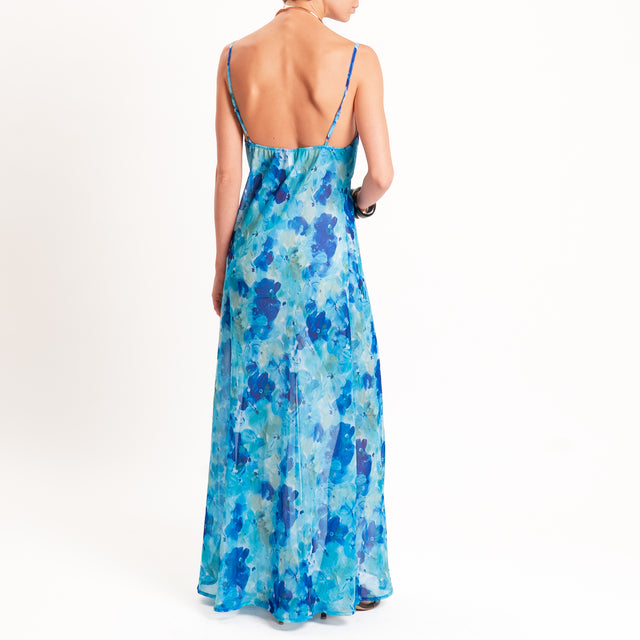 Tensione in-Abito georgette fantasia floreale - royal/turchese
