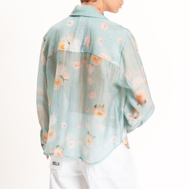 Tensione in-Camicia mussola fantasia fiori - acqua/peach