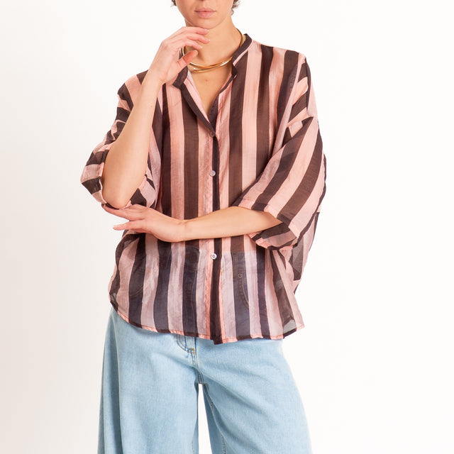 Tensione in-Camicia mussola a righe - moro/rosa