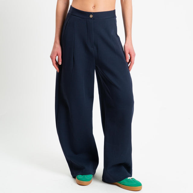 Tensione in-Pantalone wide leg felpa light tessuto elasticizzato - blu