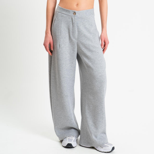 Tensione in-Pantalone wide leg felpa light tessuto elasticizzato - grigio chiaro