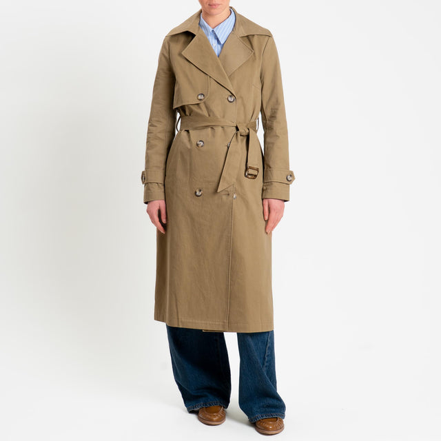 Tensione in-Trench doppiopetto con cintura - cuoio
