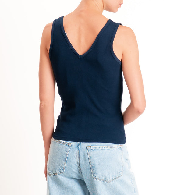 Tensione in-Top doppio scollo v - blu