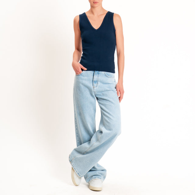 Tensione in-Top doppio scollo v - blu