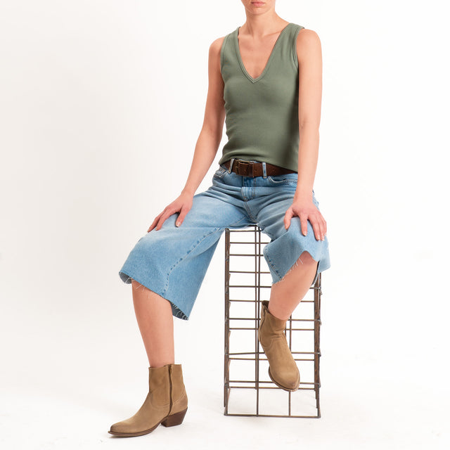 Tensione in-Top doppio scollo v - militare