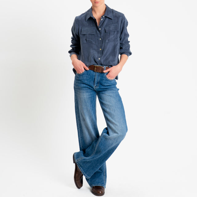 Tensione in-Camicia CLELIA Cupro Manopesca - blu