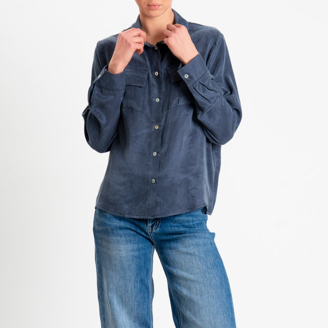 Tensione in-Camicia CLELIA Cupro Manopesca - blu