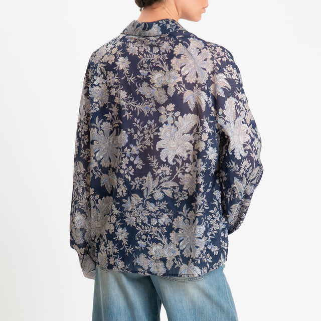 Tensione in-Camicia mussola fantasia floreale - blu/beige
