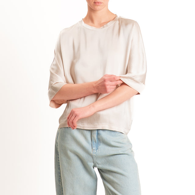 Tensione in-Blusa scatola manica 3/4 satin elasticizzato - avena